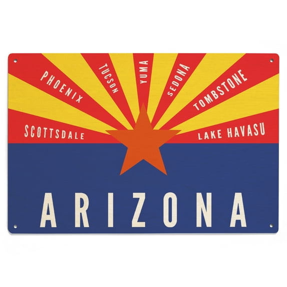Arizona State Flag with Cities Birch Wood Wall Sign (6x9 Rustic Home Decor, Ready to Hang Art)