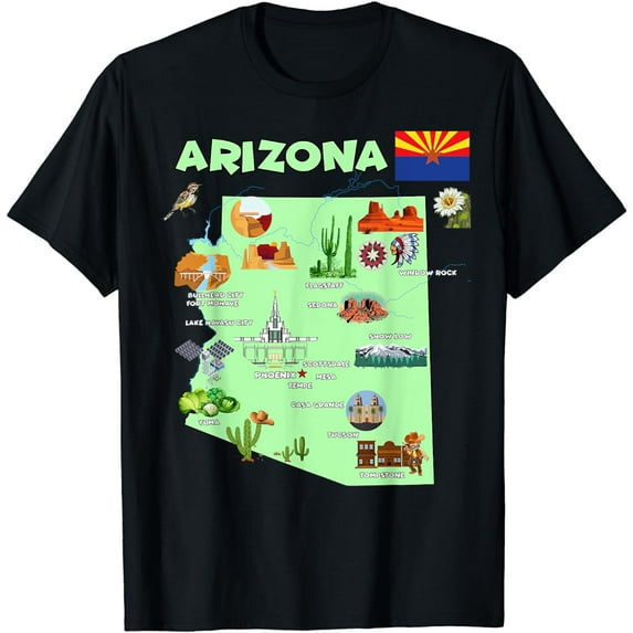 Arizona State Map T-shirt US tourist attractions cities flag T-Shirt