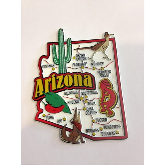 Arizona State Map and Landmarks Collage Fridge Collectible Souvenir Magnet FMC