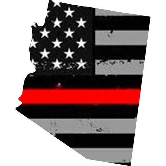 Arizona State Outline Red Support Firefighters Vinyl Sticker - 4" Inches Long Side