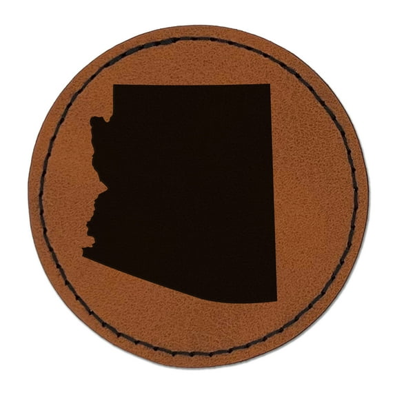 Arizona State Silhouette 2.5" Faux Leather Round Engraved Iron-On Patch - Brown