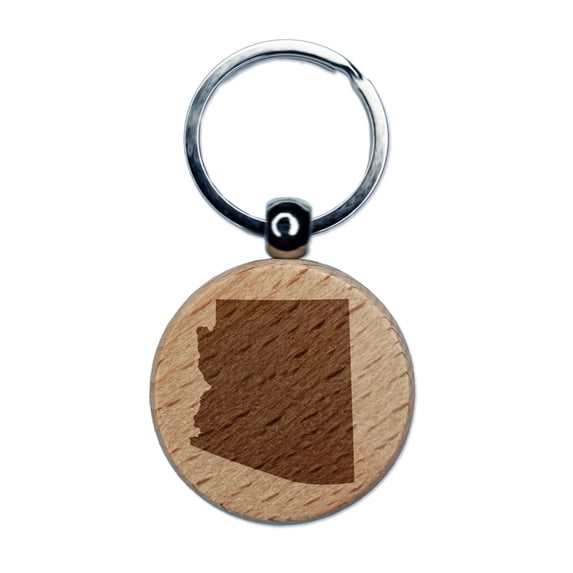Arizona State Silhouette Round Keychain Charm Tag - Engraved Wood