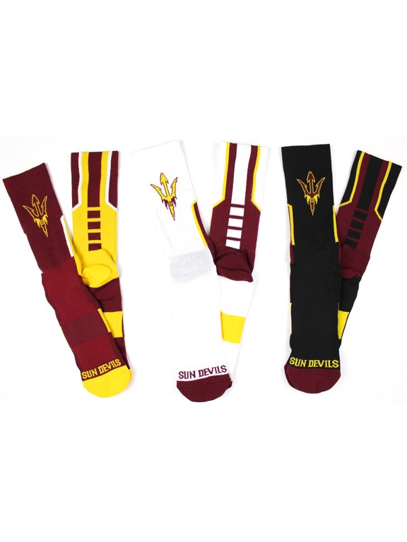 Arizona State Sun Devils 3 Piece Sport Performance Socks Bundle - Donegal Bay - Unisex - One Size - Crew