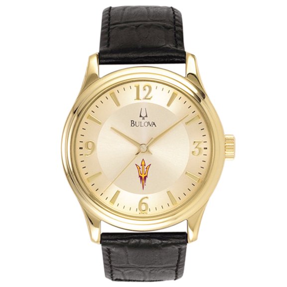 Arizona State Sun Devils Gold-Tone Stainless Steel Watch with Black Leather