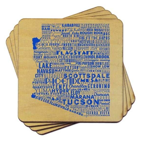 Torched Arizona State Typography Coaster (Set of 4) Drink Beer Coaster Multicolor