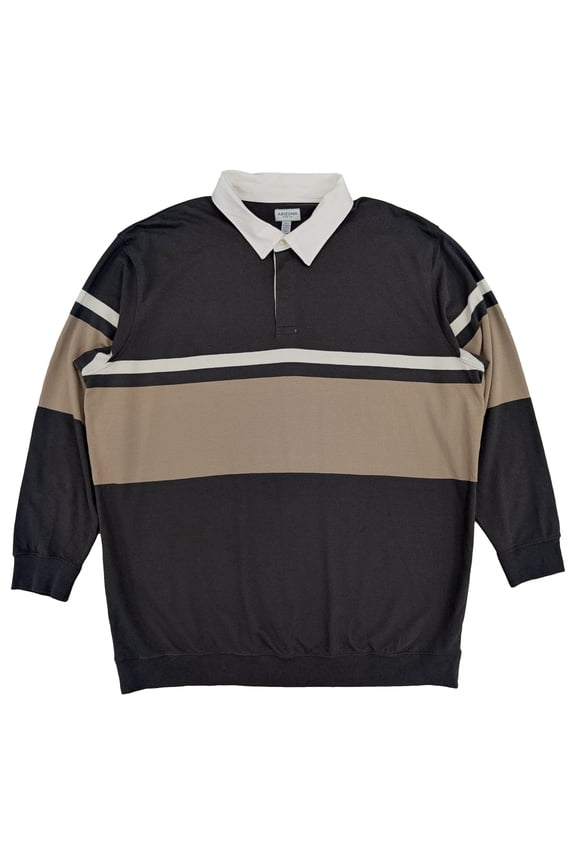 Tall Mens Black Stripe Long Sleeve Classic Fit Polo Shirt 3XLT