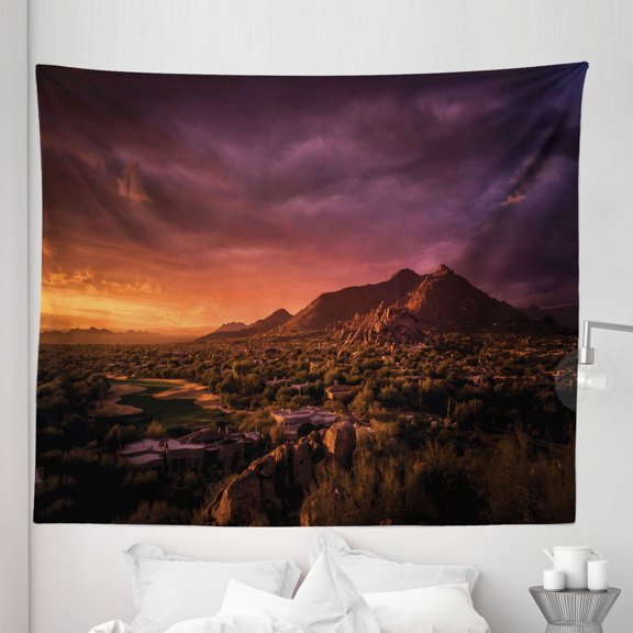 Arizona Tapestry, Dramatic Sunset at North Scottsdale Canyon Canyon Valley Southwest Picture, Fabric Wall Hanging Decor for Bedroom Living Room Dorm, 5 Sizes, Multicolor, by Ambesonne