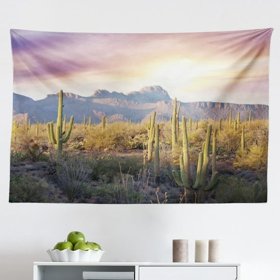 Arizona Tapestry, USA Canyon Outdoor Scenery with Cactus Plants at Late Afternoon in Sonoran Desert, Fabric Wall Hanging Decor for Bedroom Living Room Dorm, 2 Sizes, Multicolor, by Ambesonne