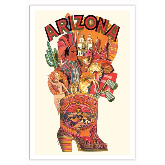 Arizona - The Grand Canyon State - Vintage Travel Poster by David Klein c.1960s - Fine Art Matte Paper Print (Unframed) 30x44in