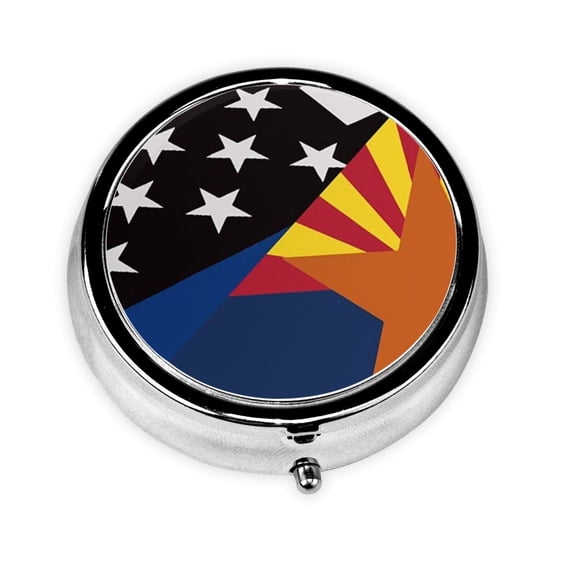 Arizona Thin Blue Line Flag Pill Case Pill Box Round 3 Compartment Small Pill Organizer For Purse Or Pocket Small Roud Pill Box