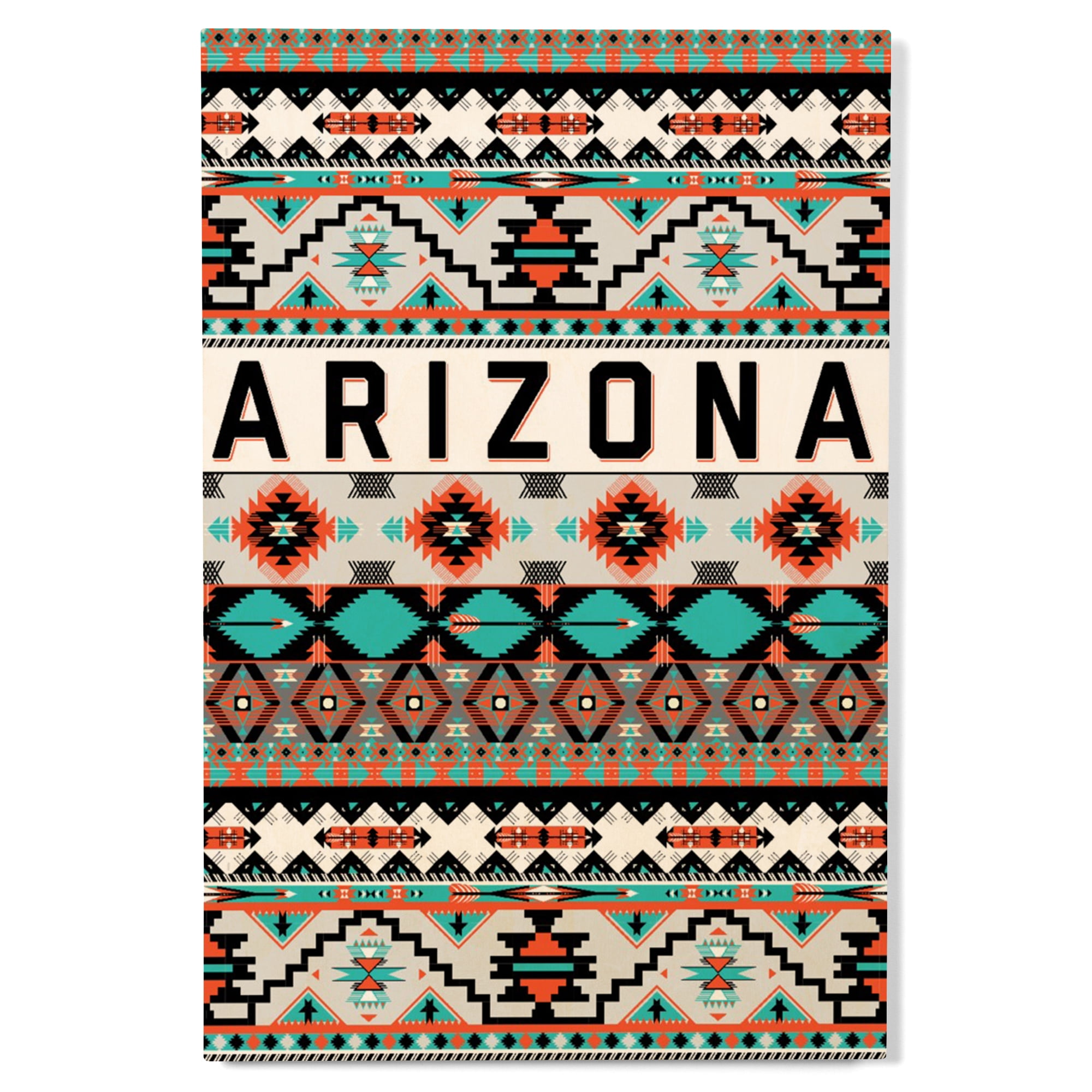 Arizona, Tribal Inspired Pattern, Orange and Blue Birch Wood Wall Sign ...