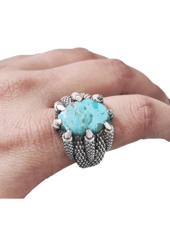 Arizona Turquoise Mans Ring, Natural Turquoise Ring, December Birthstone, Silver Jewelry, 925 Silver Ring, Birthday Gift, Heavy Mens Ring, Eagle Claw Design, Stylish Ring, Christmas, Signet Ring