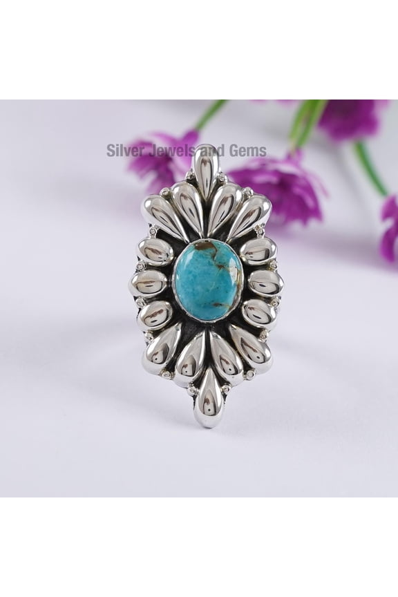 Arizona Turquoise Puffed Ring, 925 Sterling Silver Ring, Designer Boho Ring, Handmade Ring, Gift for Wife, Statement Ring