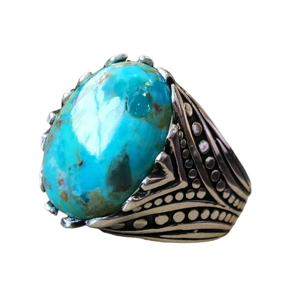 Arizona Turquoise Ring, Silver Jewelry, 925 Silver Ring, Father's Day, Plain Solid, Natural Turquoise, December Birthstone Ring, Heavy Mens Ring, Spiritual Healing Gemstone, Christmas, Tiny Mens Ring
