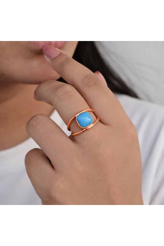 Arizona Turquoise Solid Pure Copper Ring – Minimalist Blue Gemstone Statement Ring, Handmade Jewelry