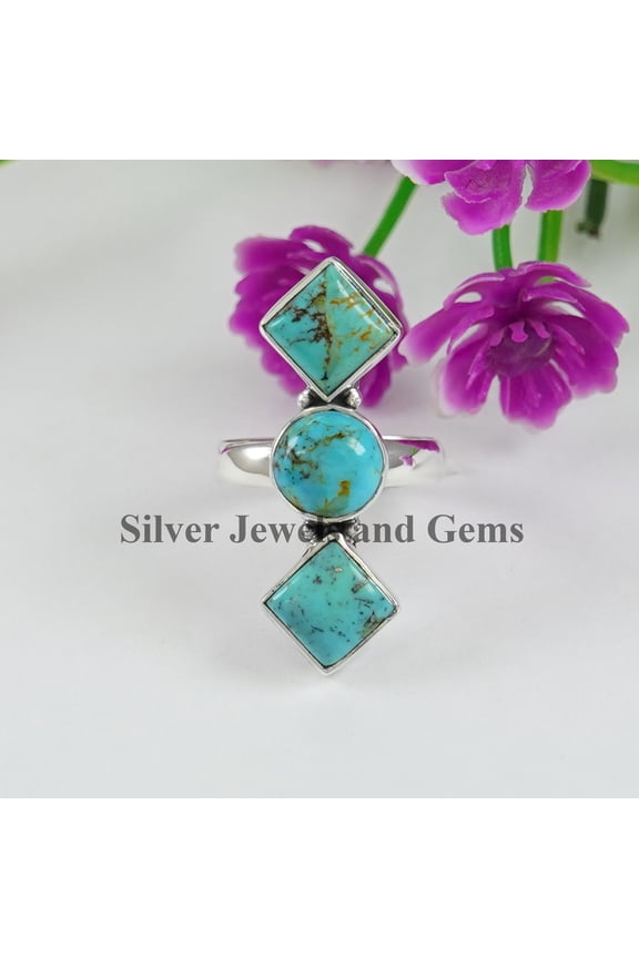Arizona Turquoise Sterling Silver Ring, Multi Stone Design, Handmade