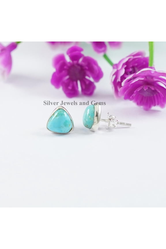 Arizona Turquoise Stud Earrings: Trilliant 925 Sterling Silver Studs
