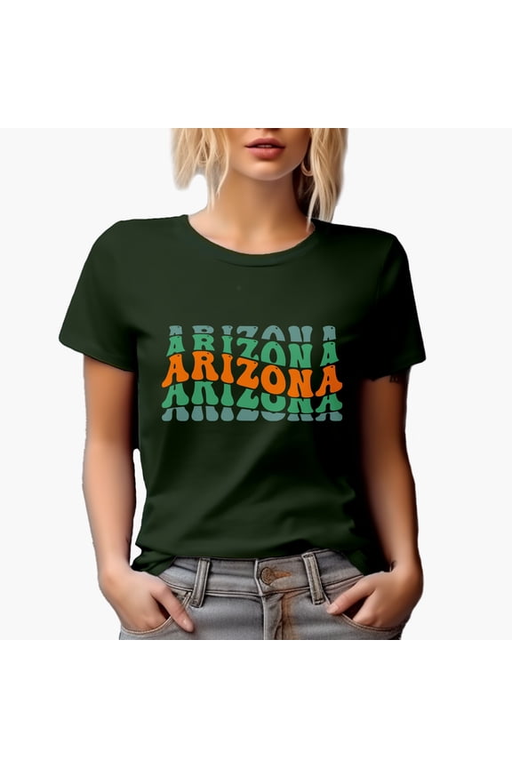Arizona, US State Themed, Groovy Retro Wavy Text Merch Gift, Military Green T-Shirt, Large