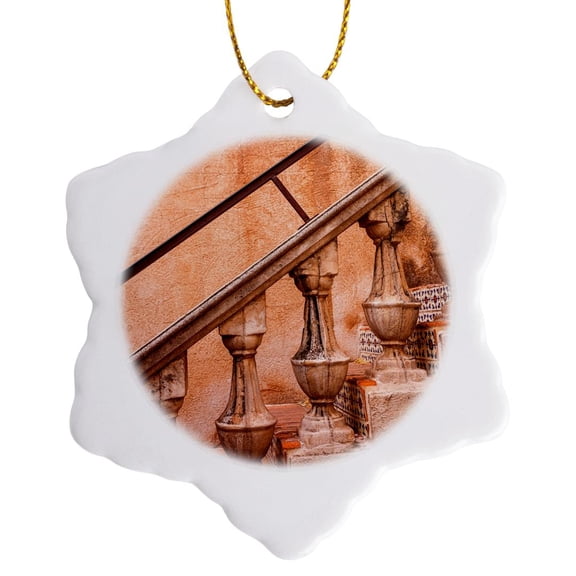3drose, Arizona, Usa. Terracotta Stairs, 3 inch Snowflake Porcelain Ornament