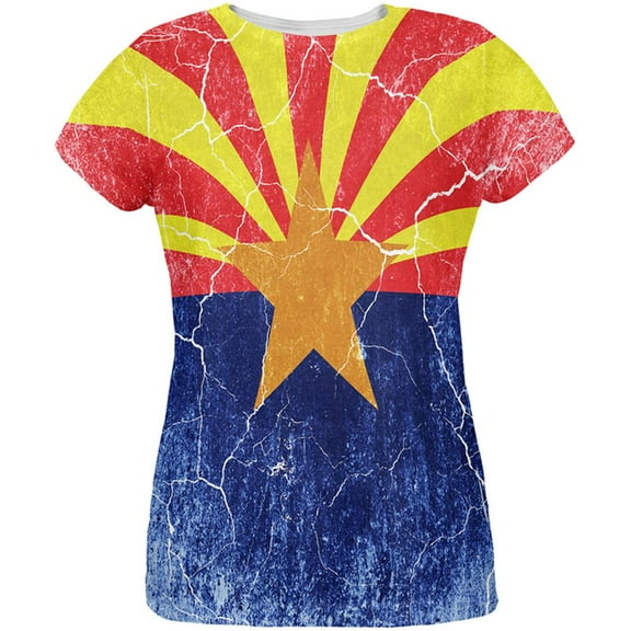 Arizona Vintage Distressed State Flag All Over Womens T Shirt Multi MD