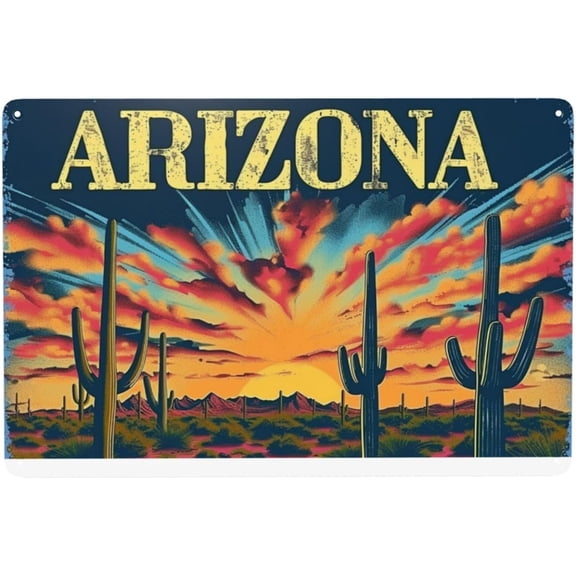 Arizona Western Desert Cactus Vintage Cactus Metal Tin Sign Cactus Signs Decor Metal Wall Art Decor Vintage Metal Tin Sign Outdoor Wall Decor For Home Barn Farm Accessories Decor 12x8inch