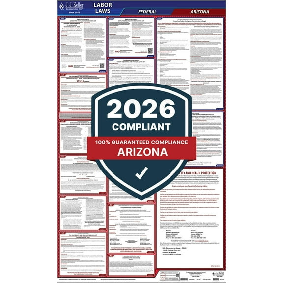 Arizona and Federal Labor Law Poster (English, AZ State) - OSHA Compliant All-In-One Laminated Poster