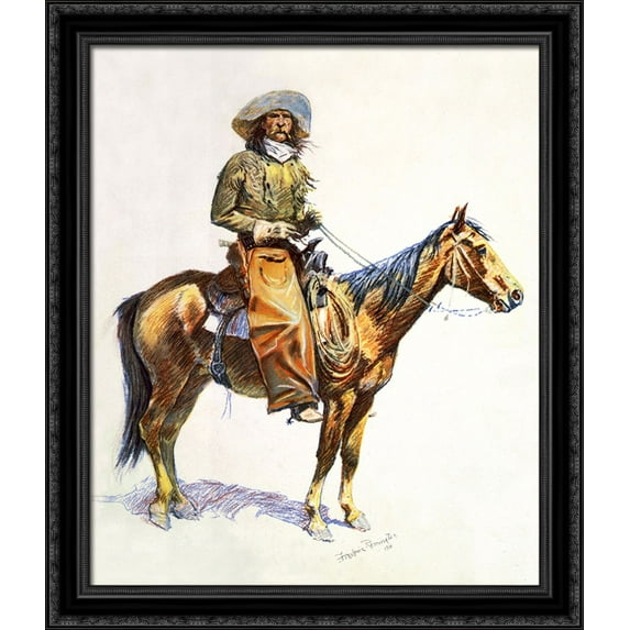 Arizona cow-boy 28x34 Large Black Ornate Wood Framed Canvas Art by Frederic Remington