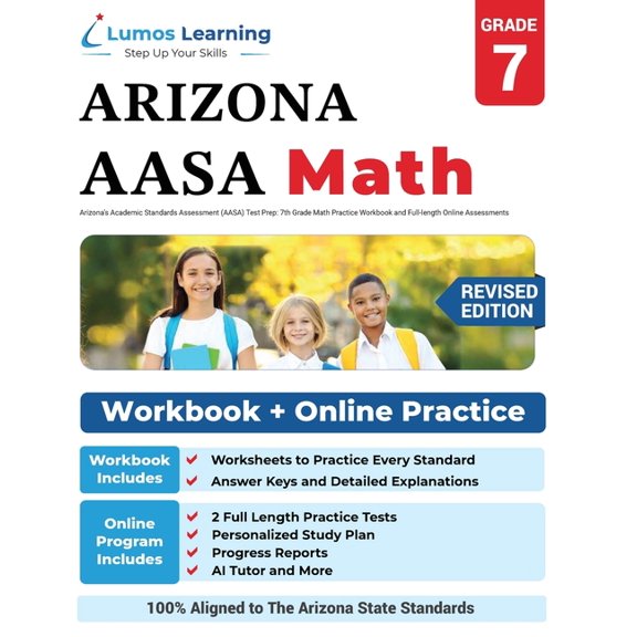 Arizona's Academic Standards Assessment (AASA) Test Prep: 7th Grade Math Practice Workbook and Full-length Online Assess, (Paperback)
