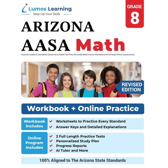 Arizona's Academic Standards Assessment (AASA) Test Prep: 8th Grade Math Practice Workbook and Full-length Online Assess, (Paperback)