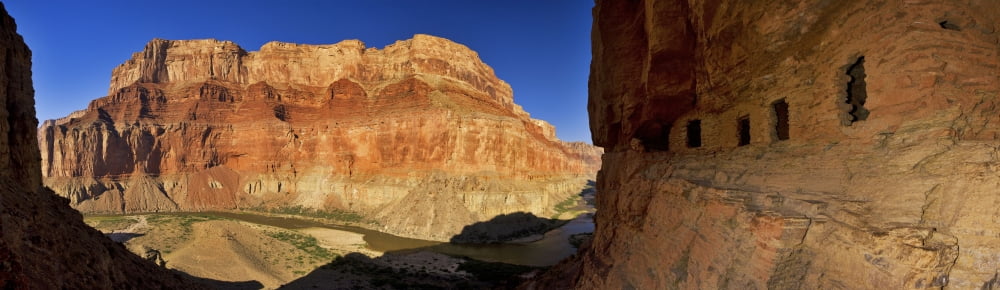 Arizonia Grand Canyon USA View of the Colorado River and Ancestral Puebloean granaries at Nankoweap Creek Canvas Art - MakenaStockMedia Design Pics (44 x 13)