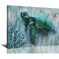 thumbnail image 1 of Arjun Bathroom Decor Blue Wall Art Canvas Green Sea Turtle Teal Submarine Picture, Blue Modern Landscape Painting Framed for Living Room Bedroom Home Office Wall Decor, 16"x12", 1 of 6