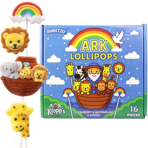 Ark Animal Lollipops, Religious Candy, 16 Count Variety Pack, 10 Ounce Box