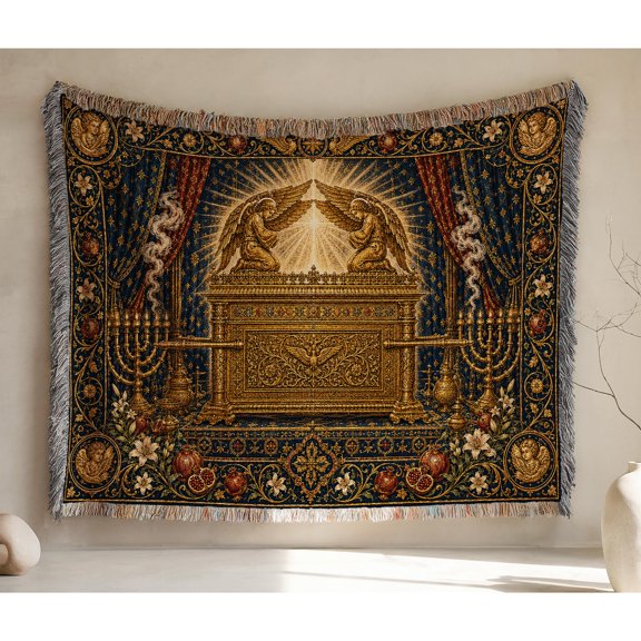 Ark Covenant Woven Throw Blanket, Cotton with Fringed Edges for Couch and Bedroom Decor