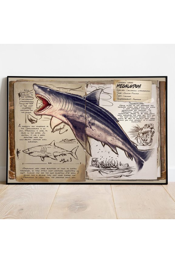 Ark Survival Evolved Creature Megalodon Wall Art Rolled Print Video Game Decor 8, Unframed Poster
