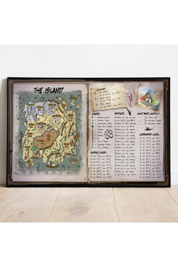 Ark Survival Evolved Map The Island Wall Art Rolled Print Video Game Decor, Stretched Canvas