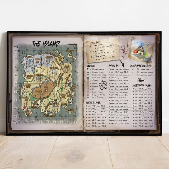 Ark Survival Evolved Map The Island Wall Art Rolled Print Video Game Decor, Unframed Poster