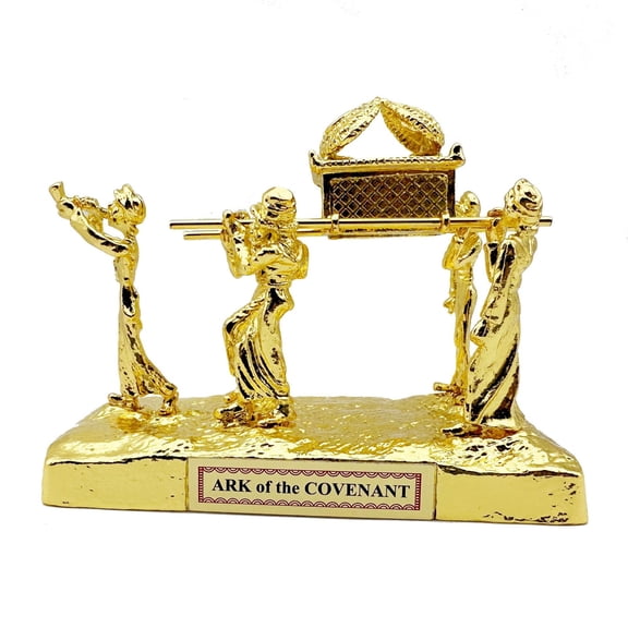 Ark of the Covenant With Commandment Aaron Rod and Mannas Resin Sculpture Gold Finish TrinketBox