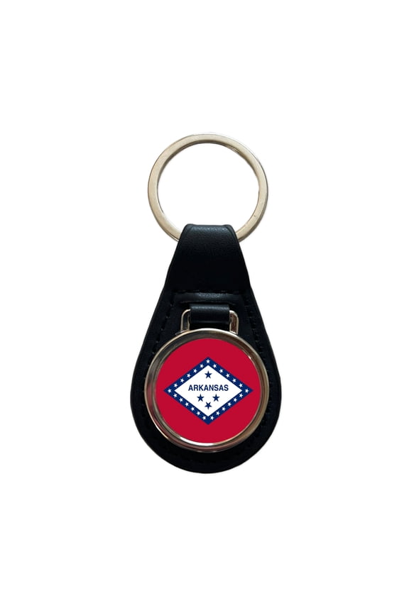 Arkansas AR State Flag Metal Black Leather Keychain
