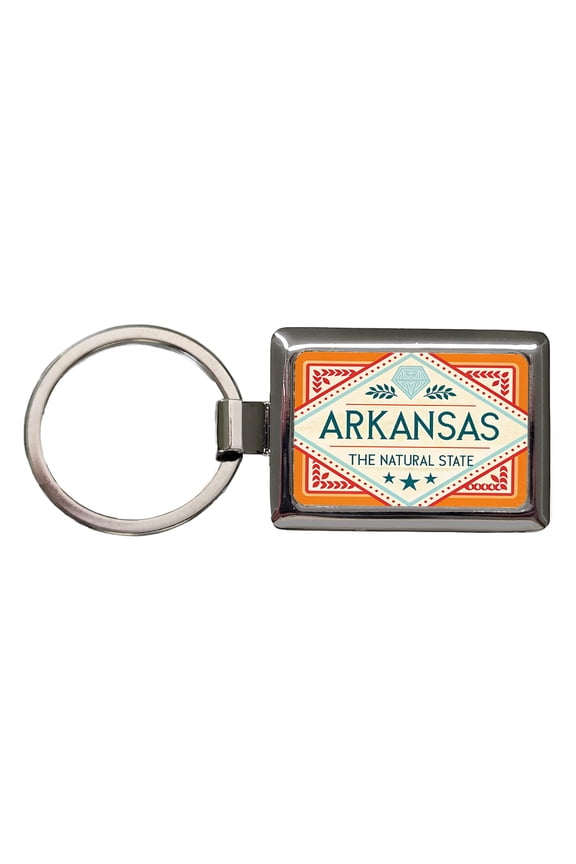 Arkansas AR The Natural State Travel Vacation Stamp Metal Rectangle Keychain
