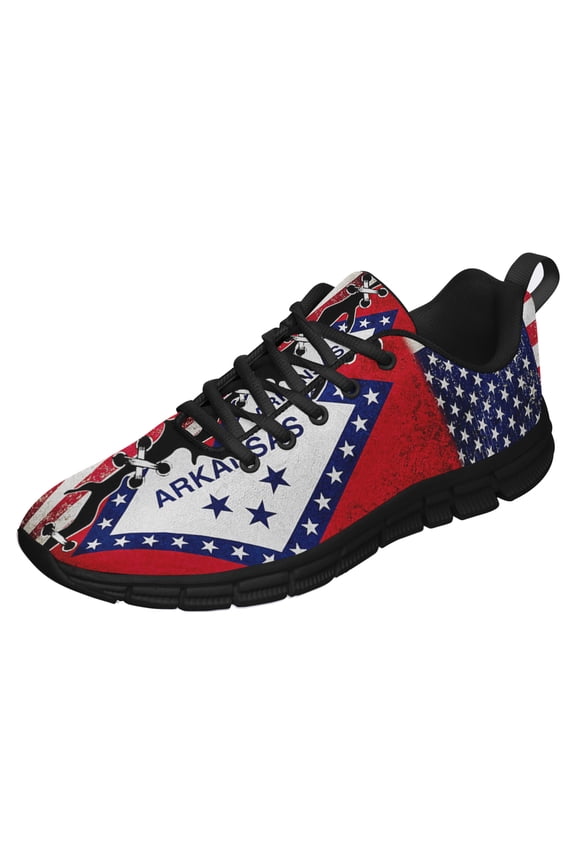 Arkansas American Flag Us Running Shoes Sneakers Mesh Black Size 7.5