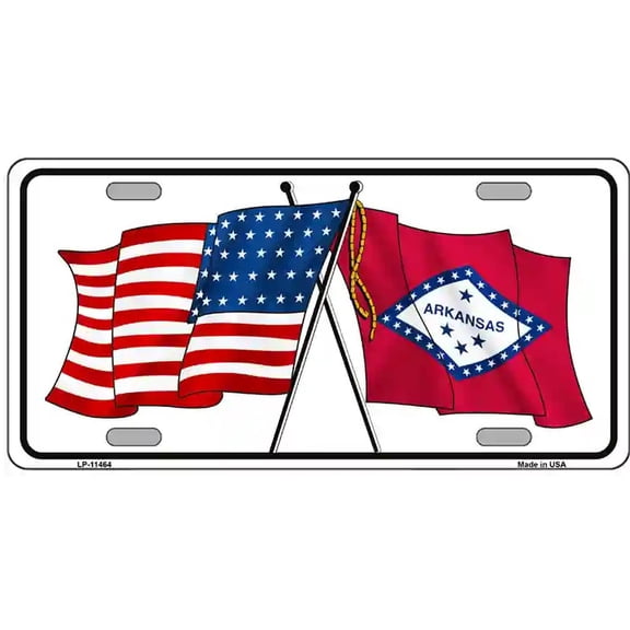 Arkansas Crossed US Flag License Plate