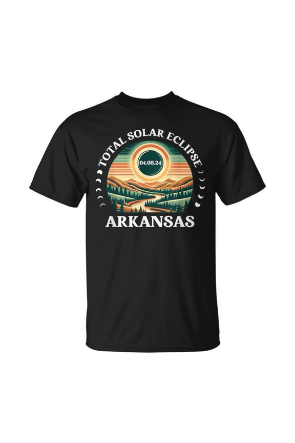 Arkansas Eclipse 04.08.24 Tee America Total Solar Eclipse 2024 Event Unisex Adult Cotton Astronomy Souvenir Graphic Shirt, Size 3XL, Color Black