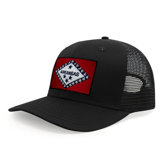 Arkansas Flag Hat for Men and Women – Snapback Trucker Baseball Cap by International Tie (All Black)