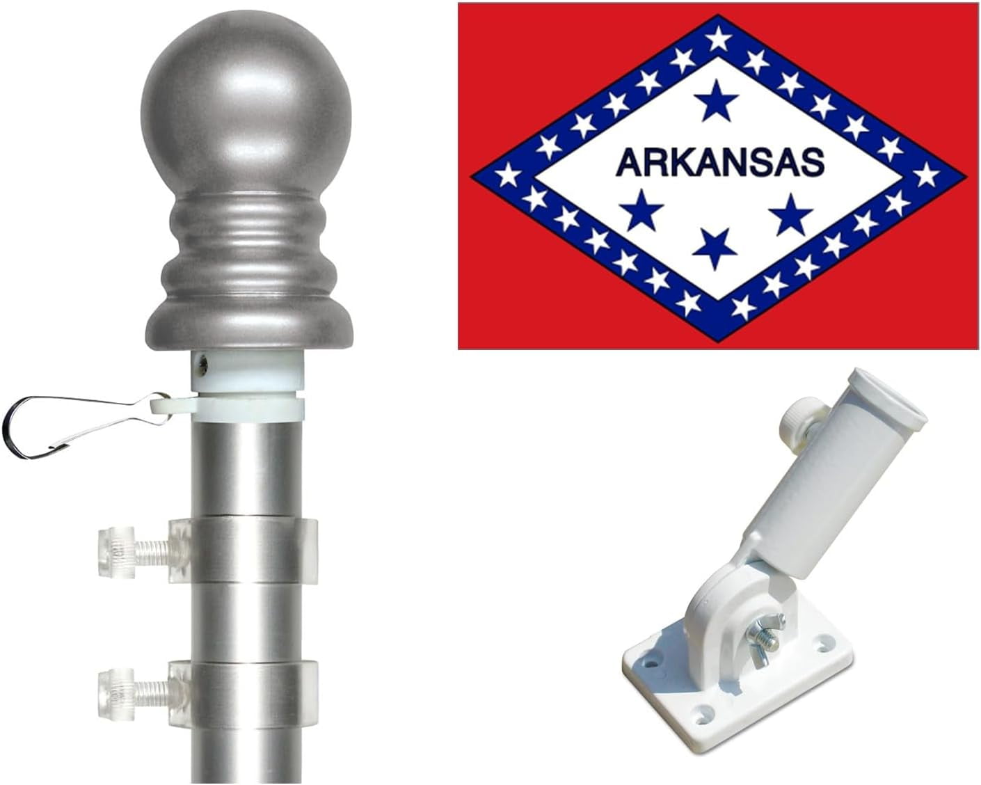 Arkansas State Flag & Tangle-Free Spinner Flagpole Kit – 3'x5' Flag, Pole & Bracket – All 50 States Available – Residential or Commercial Use