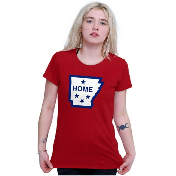 Arkansas Home State Pride Map Flag Womens Slim Fit Graphic Tee Brisco Brands L