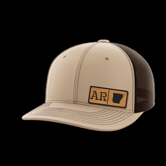 Arkansas Homegrown Collection Leather Patch Hat - Baseball Trucker Cap - Adjustable Mesh Snapback Hat - Black/Black
