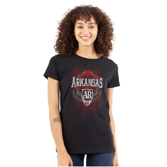 Arkansas Map Emblem State Pride Womens Slim Fit Graphic Tee Brisco Brands X