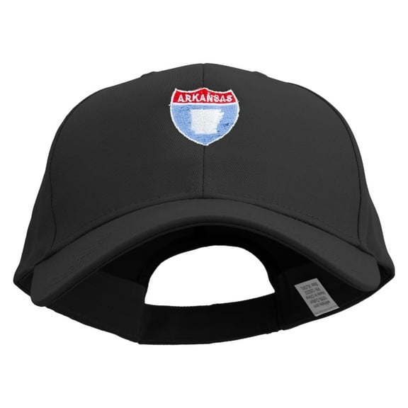 Arkansas Map on Road Sign Embroidered Big Size High Profile Twill Cap - Black XL-3XL
