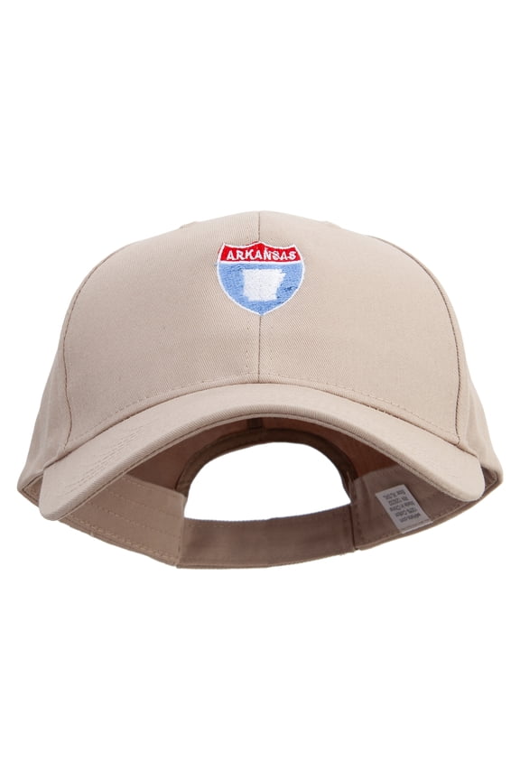 Arkansas Map on Road Sign Embroidered Big Size High Profile Twill Cap - Khaki XL-3XL