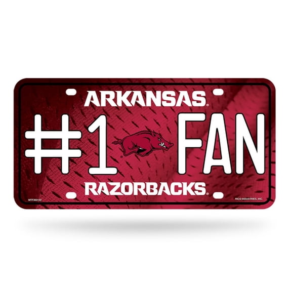 Arkansas-Razorback's #1 Fan Metal License Plate Auto Tag - Number One! Let's Go!!